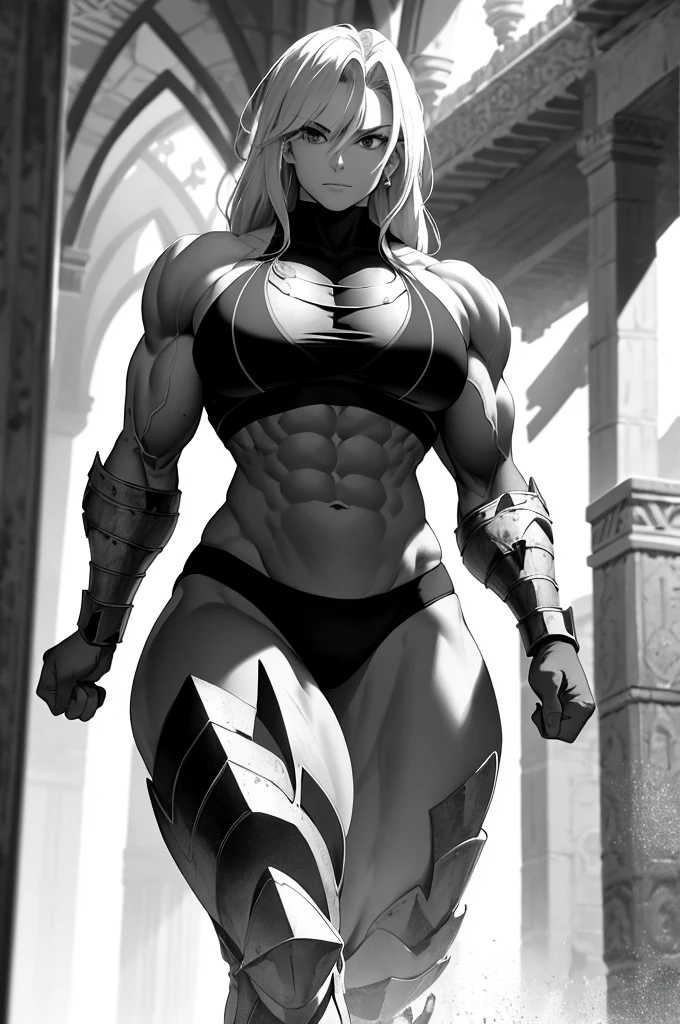 (Best lighting) , (Very intricate details) , 4K Integration, (Super fine CG: 1.2) , (8K: 1.2),(original), (masterpiece) , (Highest quality),(masterpiece:1.4),((Color images)),true color,Anime-ish high quality,(masterpiece),masterpiece, Highest quality, Absurd,((Masterpiece, 4K, 8K, High resolution)),(masterpiece), (Highest quality), (Super detailed), (Very delicate and beautiful), ((Cowboy Shot)), 1 female, ((bodybuilder:1.5)),Temple Background,((Beautiful woman)),((Woman warrior)),(((Full body image:1))),from frontknight girl,Brave and resolute attitude,((Metal armor)),(Plate Mail),(Metal armor shaped like pectoral and abdominal muscles)、Metal Reflection,Castle Background,medieval setting,Soft sunlight,Fluttering Cloak、Brave pose,Strength and elegance,Solemn atmosphere,Powerful aura,The Queen's Appearance、Determined jawline,((Queen of muscle mass surpassing that of men))、Huge muscular physique,Protruding veins,Strong arms with bulging biceps、Six-pack、Muscular々Legs、Overflowing with incredible strength、Graceful Movement,A commanding presence,Poses that show off their monstrous power,Dynamic configuration,Vibrant colors,Perfect balance,Light and shadow contrast,Down to the smallest thread,Sharpen highlights and shadows,Impressive level textures,Sharp focus,Rich and realistic backgrounds,Magnificence and grandeur,Heroine of the Kingdom,Legendary Warrior,Inspiring and majestic,Dignified and fierce,Guardian of the kingdom,Unstoppable courage,Divine Destiny,Indomitable spirit,Unforgettable beauty,Unwavering Strength,The Queen's Intimidation、