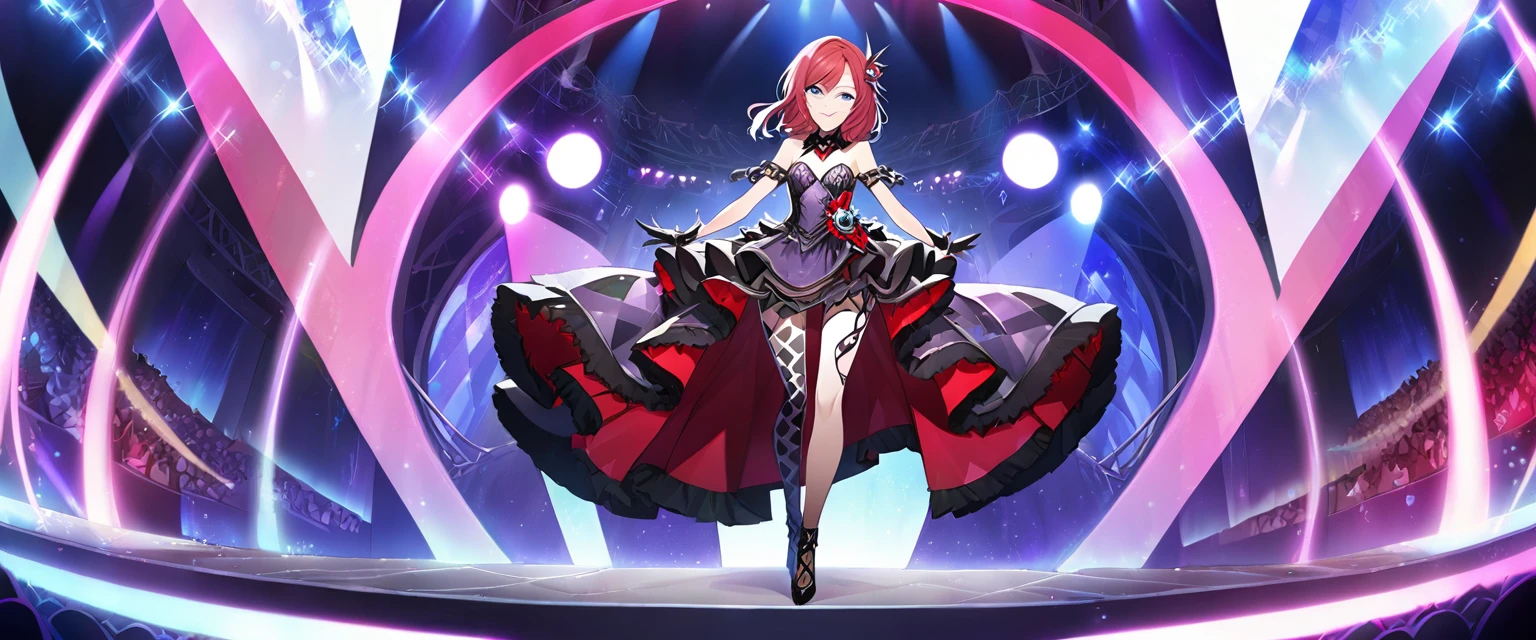 One girl, nishikino Ingrown, Purple eyes,Full body painting, Live Stage, Small breasts, formal dress, smile, alone ,id_Ingrown_nishikino,Character Focus