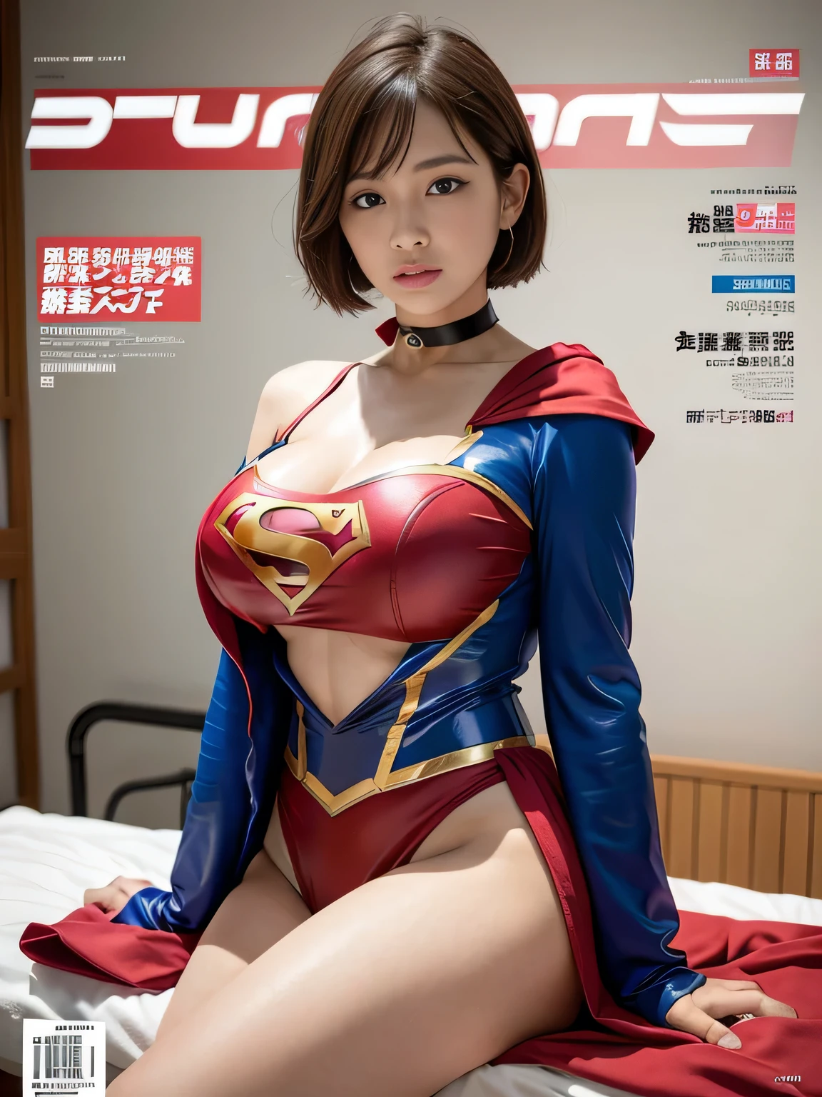 masterpiece、Enamel Supergirl Costume、Short Hair、Hospital operating table、Crisis situation、Big and ample breasts、looking at the camera、Shiny、Off the shoulder、choker、Long sleeve、exy poses to seduce、Sweaty skin、Model Body Type、Alluring、charm、Enchanting、Abused、test subject、victim、Wild、Photorealistic、latex、Expose your belly、athlete、Racing Bloomers、Weekly magazine cover、Red cloak、Leg spread、