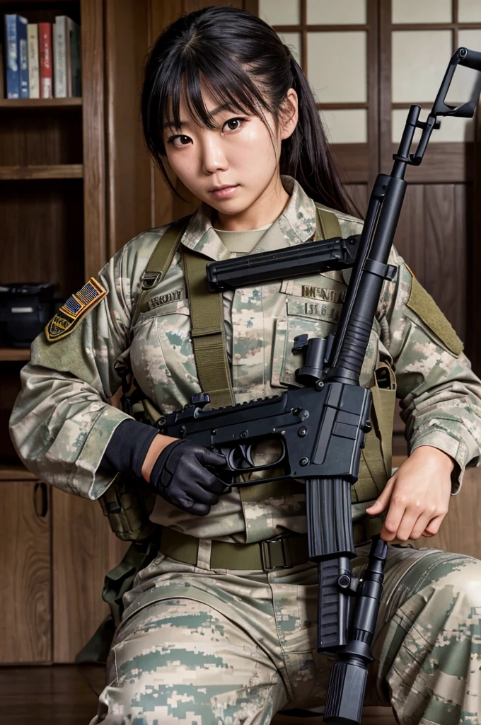 nsfw,(Highest quality:1.2),32k HDR,High resolution,Japanese women in the U.S. military,Holding an automatic rifle,have a tense look on one's face,Bulletproof vest,Backpack,Japanese women,A detailed depiction of the Hulk wielding an automatic rifle in a post-apocalyptic world,Check out the realistic skin texture of the Hulk,Capture every subtle detail,The scene should be gritty.,Debris and impurities scattered around,Dimly lit basement,ruins,Inside the room,Contrasting with the desolate background,Images must be of the highest quality,High resolutionとフォトリアリスティックなレンダリング.((first round)),((Torn clothes)),((Detained)),((rope,rope,Lock)),((Nipples)),