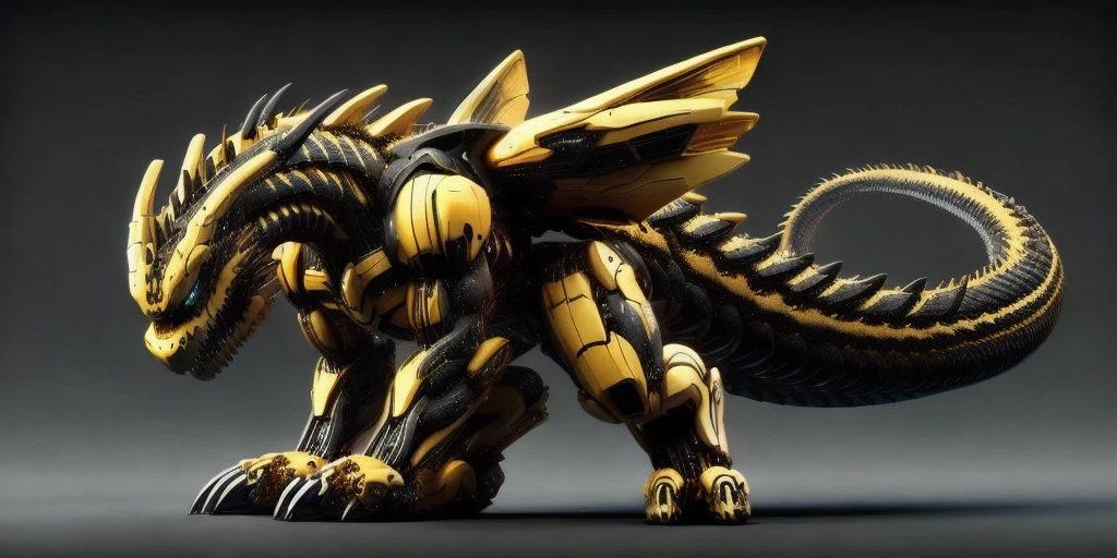 IA transformers bayverse , based on bumblebee, high-end yellow and black colors, Dragon appearance