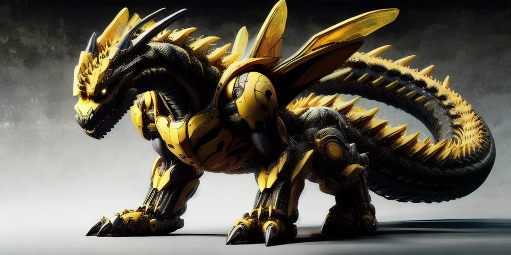 IA transformers bayverse , based on bumblebee, high-end yellow and black colors, Dragon appearance