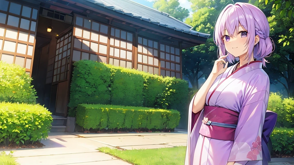 woman clear Light purple hair kimono Anime Style farm