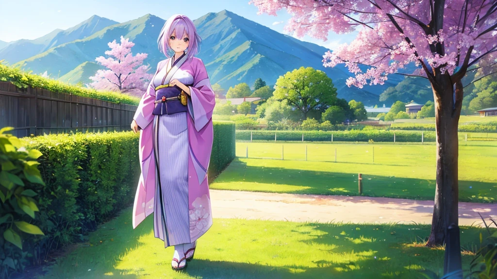 woman clear Light purple hair kimono Anime Style farm