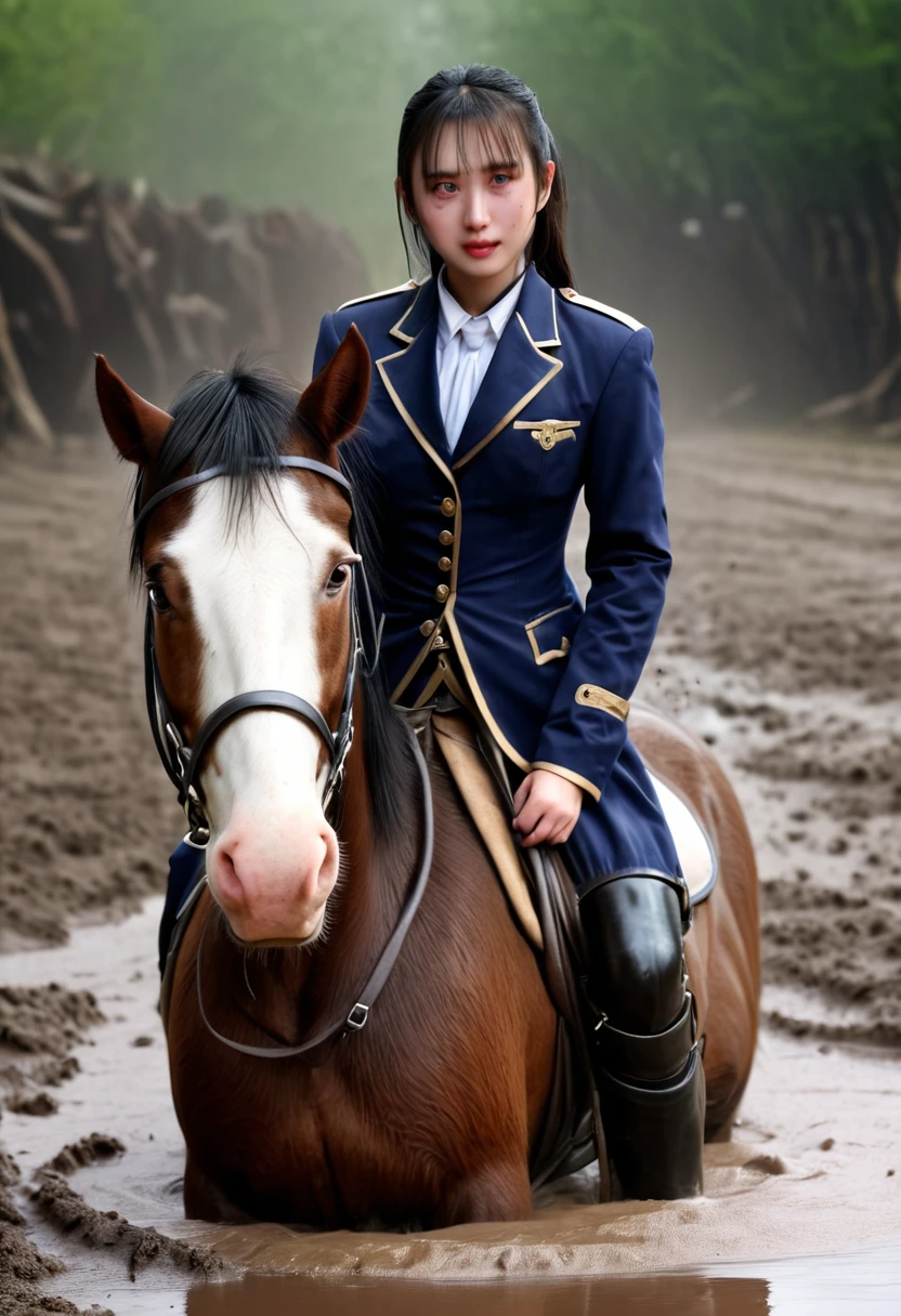(((masterpiece))),(((Highest quality))),((Tabletop:1.4, Highest quality)), (Realな写真:1.4),
((1 cute girl knight)),rodeo,
(超High resolution:1.2),, wonderful, Very detailed CG Unity 8k wallpaper, Very detailed, High resolution,draft horse ridden by japanese cute girl,tight,muddy place,Beauty,The horse neighs,Tragic female knight in armor,Sink,In the mud,
Cold Light, Beautiful detailed girl, Droopy eyes,Very detailedな目と顔, Beautiful and exquisite nose, Beautiful and exquisite, draft horse ridden by a girl can't move because horse and girl soak in the sticky muddy deep pitfall:10.0 , horse falls down ,looks pained ,Surprised face:2.0,Real,Anatomically correct
