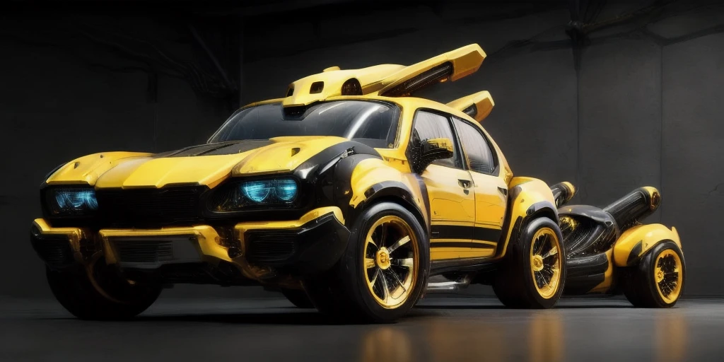 IA transformers bayverse , based on bumblebee, high-end yellow and black colors