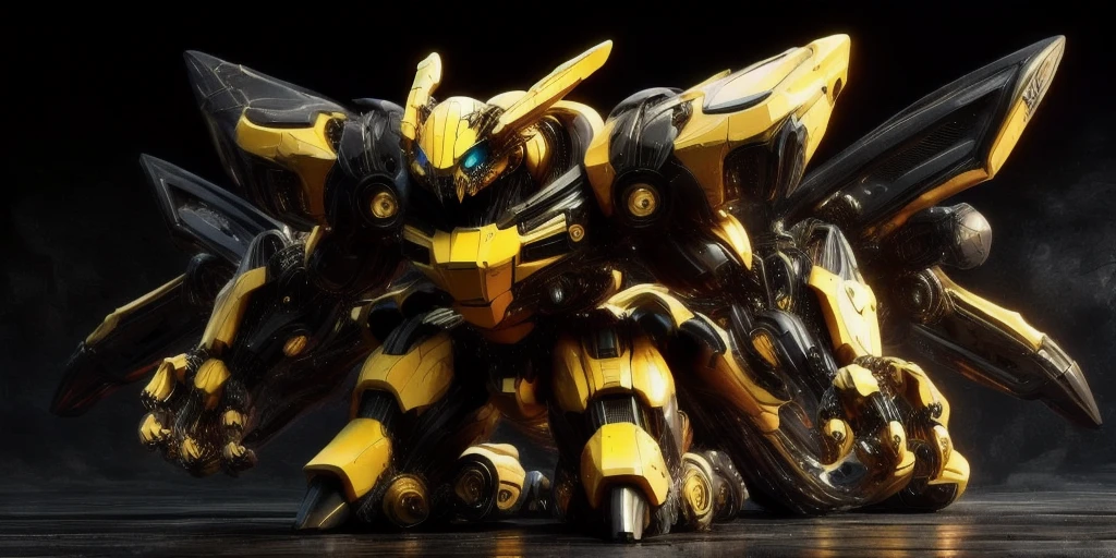 IA transformers bayverse , based on bumblebee, high-end yellow and black colors
