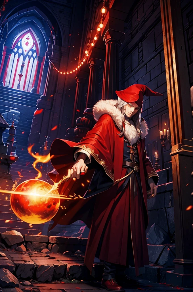 the red-robed wizard uses his power inside the temple at night