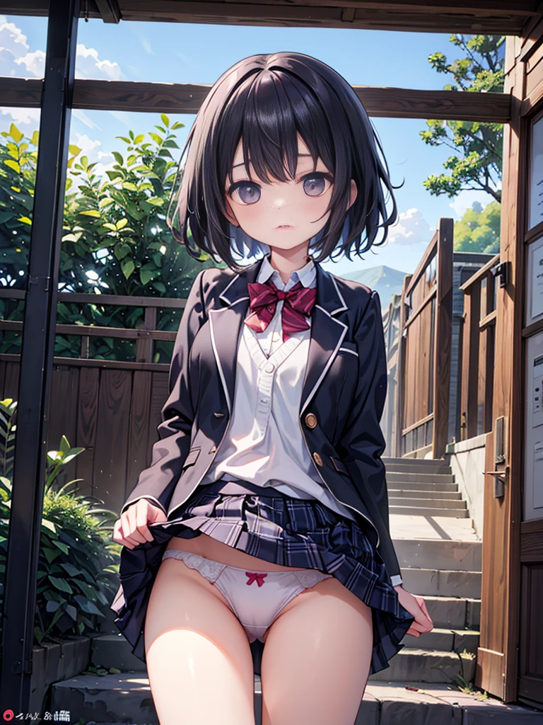 RAW Photos, Highest quality, High resolution, Very detailed、 8K image quality、、Panties、skirt、blazer、、school gate、Getting to and from school、Good friend threesome