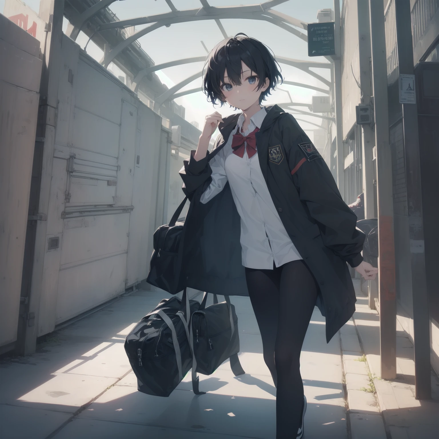 ultra-absurdres-Top quality by artist God, ultra-detailed, high resolution, anime moe artstyle, best anime 8k konachan wallpaper, pixiv contest winner, pool:2810, perfect anatomy,break, 1girl, (Please draw a girl walking sleepily to school alone. )break,(Solo,little female, 13-year-old:1.3),Full limbs, complete fingers,a junior high school student, (very short hair), short cut, flat chest, , small butt, small black eyes, beautiful detailed eyes, well-proportioned iris and pupils, expressive eyes, highres detailed hair, soft expression, salor school_uniform, sailor collar, serahuku, bow, pleated skirt,(Detailed Lighting), (Detailed background), in the School commute route. break,super detailed skin, Best cinematic lighting powered by famous artist, 8k,beauty illustration,photoshop_(medium),very aesthetic,break,((artist:toosaka_asagi )), artist:clamp ,artist:carnelian ,artist:kantoku ,