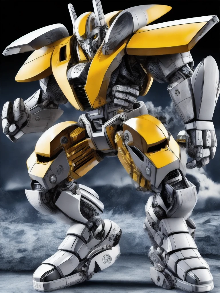 IA transformers bayverse , based on bumblebee, high-end yellow and black colors