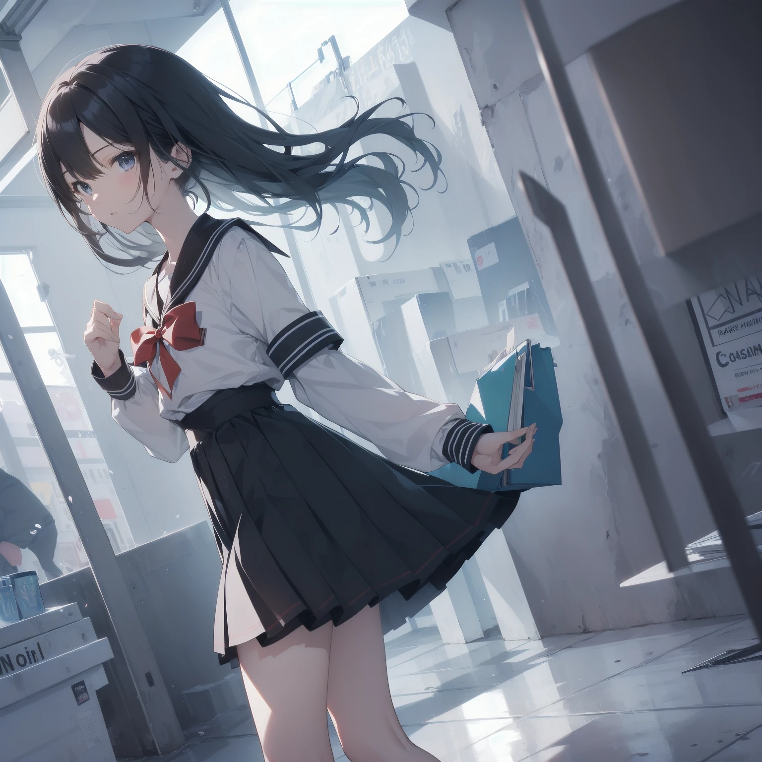 ultra-absurdres-Top quality by artist God, ultra-detailed, high resolution, anime moe artstyle, best anime 8k konachan wallpaper, pixiv contest winner, pool:2810, perfect anatomy,break, 1girl, (Please draw a girl walking sleepily to school alone. )break,(Solo,little female, 13-year-old:1.3),Full limbs, complete fingers,a junior high school student, (very short hair), short cut, flat chest, , small butt, small black eyes, beautiful detailed eyes, well-proportioned iris and pupils, expressive eyes, highres detailed hair, soft expression, salor school_uniform, sailor collar, serahuku, bow, pleated skirt,(Detailed Lighting), (Detailed background), in the School commute route. break,super detailed skin, Best cinematic lighting powered by famous artist, 8k,beauty illustration,photoshop_(medium),very aesthetic,break,((artist:toosaka_asagi )), artist:clamp ,artist:carnelian ,artist:kantoku ,
