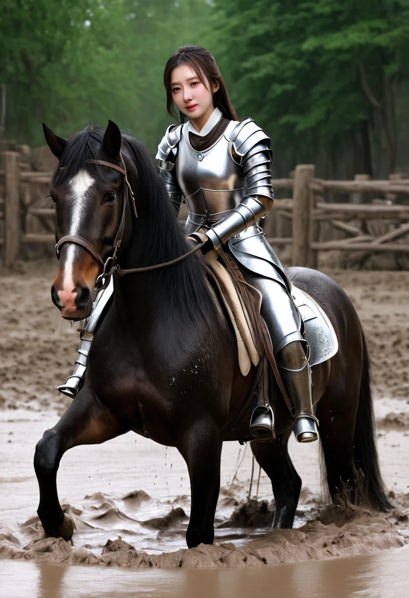 (((masterpiece))),(((Highest quality))),((Tabletop:1.4, Highest quality)), (Realな写真:1.4),
((1 cute girl knight)),rodeo,
(超High resolution:1.2),, wonderful, Very detailed CG Unity 8k wallpaper, Very detailed, High resolution,draft horse ridden by japanese cute girl,tight,muddy place,Beauty,The horse neighs,Tragic female knight in armor,Sink,In the mud,
Cold Light, Beautiful detailed girl, Droopy eyes,Very detailedな目と顔, Beautiful and exquisite nose, Beautiful and exquisite, draft horse ridden by a girl can't move because horse and girl soak in the sticky muddy deep pitfall:10.0 , horse falls down ,looks pained ,Surprised face:2.0,Real,Anatomically correct