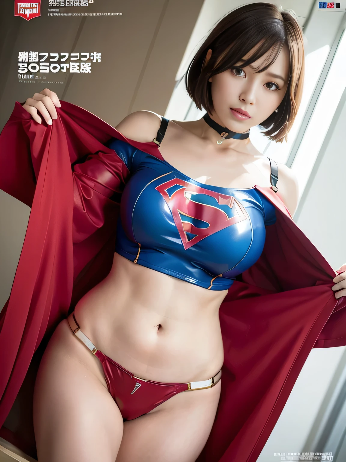 masterpiece、Enamel Supergirl Costume、Short Hair、Hospital operating table、Crisis situation、Big and ample breasts、looking at the camera、Shiny、Off the shoulder、choker、Long sleeve、exy poses to seduce、Sweaty skin、Model Body Type、Alluring、charm、Enchanting、Abused、test subject、victim、Wild、Photorealistic、latex、Expose your belly、athlete、Racing Bloomers、Weekly magazine cover、Red cloak、Leg spread、