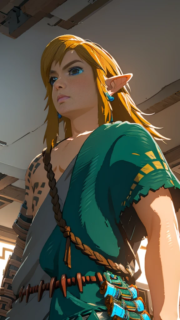 botw、Link、Upper Body、Light falling from below、forest、Masterpiece、Highest quality、male、Costumes、Flowing Hair