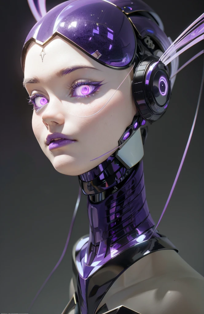 complex 3d render ultra detailed of a beautiful porcelain profile girl android face, angel, robotic parts, 150 mm, beautiful studio soft light, rim light, vibrant details, luxurious cyberpunk, lace, ((glowing purple eyes:1.5)), hyperrealistic, anatomical, facial muscles, cable electric wires, microchip, elegant, beautiful background, octane render, H. R. Giger style, 8k, best quality, masterpiece, illustration, an extremely delicate and beautiful, extremely detailed ,CG ,unity ,wallpaper, (realistic, photo-realistic:1.37),Amazing, finely detail, masterpiece,best quality,official art, extremely detailed CG unity 8k wallpaper, absurdres, incredibly absurdres,  robot, diamond halmet, full body