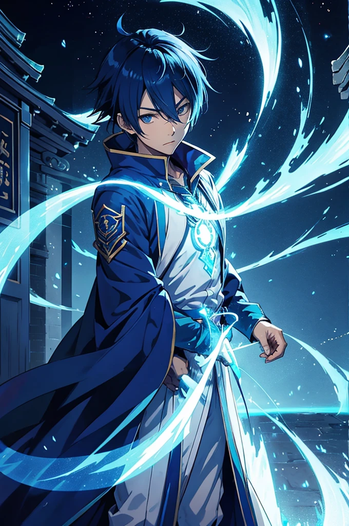 Kaito uses his power in the temple at night and achieves a blue wizard transformation