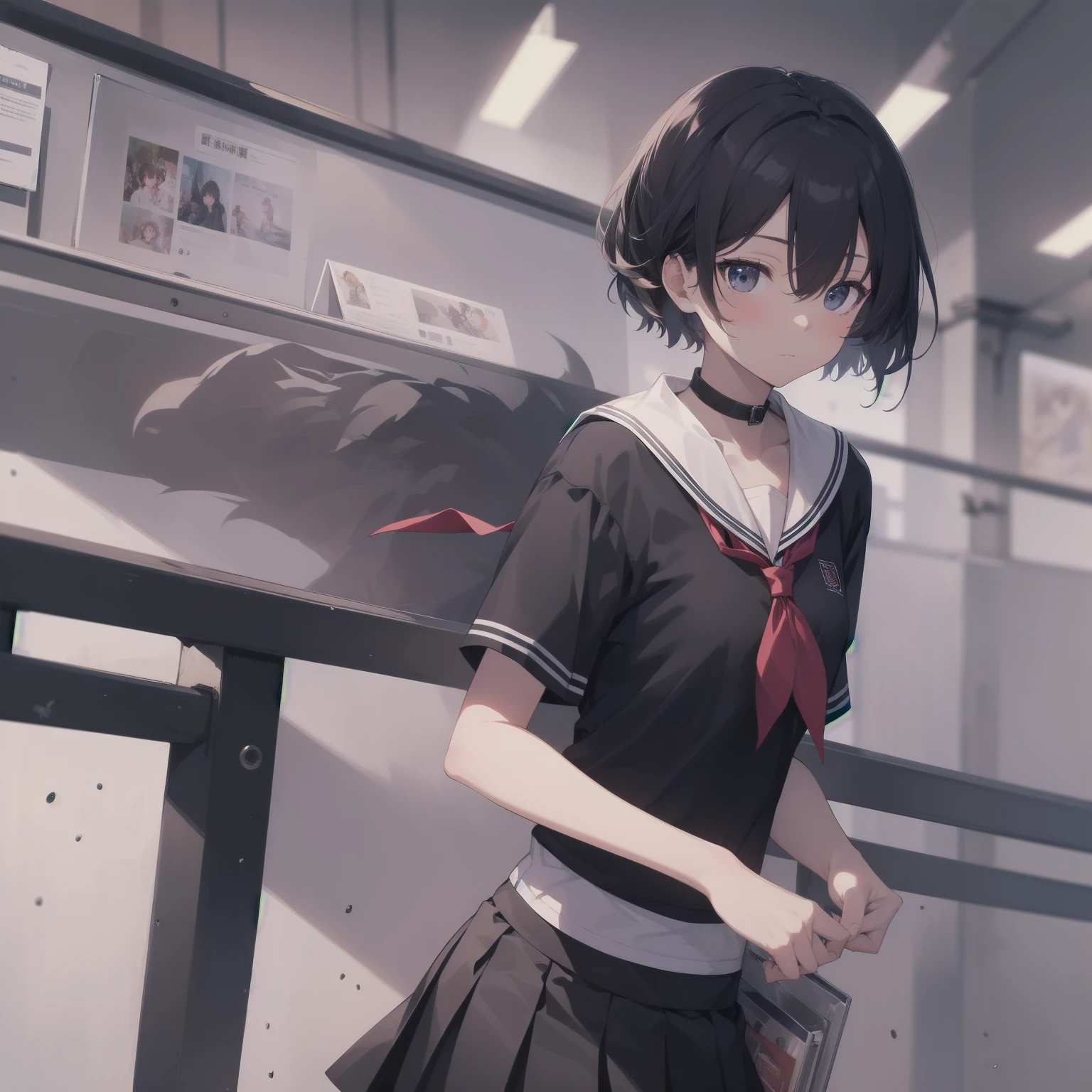 ultra-absurdres-Top quality by artist God, ultra-detailed, high resolution, anime moe artstyle, best anime 8k konachan wallpaper, pixiv contest winner, pool:2810, perfect anatomy,break, 1girl, (Please draw a girl walking sleepily to school alone. )break,(Solo,little female, 13-year-old:1.3),Full limbs, complete fingers,a junior high school student, (very short hair), short cut, flat chest, , small butt, small black eyes, beautiful detailed eyes, well-proportioned iris and pupils, expressive eyes, highres detailed hair, soft expression, salor school_uniform, sailor collar, serahuku, bow, pleated skirt,(Detailed Lighting), (Detailed background), in the School commute route. break,super detailed skin, Best cinematic lighting powered by famous artist, 8k,beauty illustration,photoshop_(medium),very aesthetic,break,((artist:toosaka_asagi )), artist:clamp ,artist:carnelian ,artist:kantoku ,