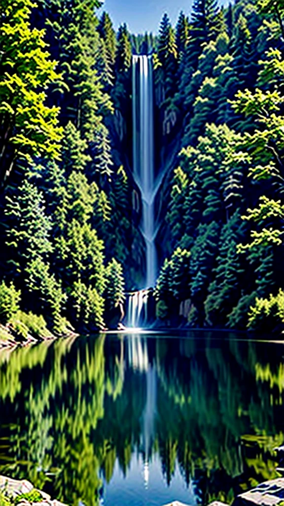 (work of art, best qualityer:1.2), in an environment of reflection for self-knowledge ,in the middle of the lake in a beautiful landscape, with trees and rivers, waterfall with crystal clear water