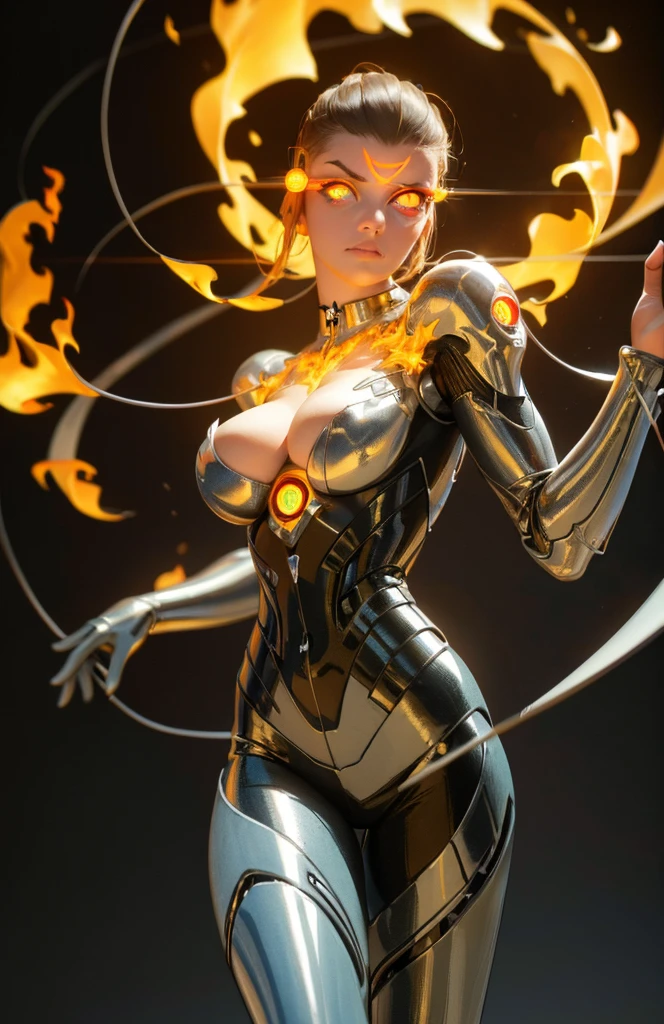 complex 3d render ultra detailed of a beautiful porcelain profile girl latina face, angel, robotic parts, 150 mm, beautiful studio soft light, rim light, vibrant details, luxurious cyberpunk, lace, ((glowing fire eyes:1.5)), hyperrealistic, anatomical, facial muscles, cable electric wires, microchip, elegant, beautiful background, octane render, H. R. Giger style, 8k, best quality, masterpiece, illustration, an extremely delicate and beautiful, extremely detailed ,CG ,unity ,wallpaper, (realistic, photo-realistic:1.37),Amazing, finely detail, masterpiece,best quality,official art, extremely detailed CG unity 8k wallpaper, absurdres, incredibly absurdres, robot, silver halmet, full body