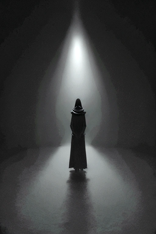 1 female,  Pitch black background,(((Something white and mysterious crossed in front of me))), Alone in the void, Pitch black night world, An illustration