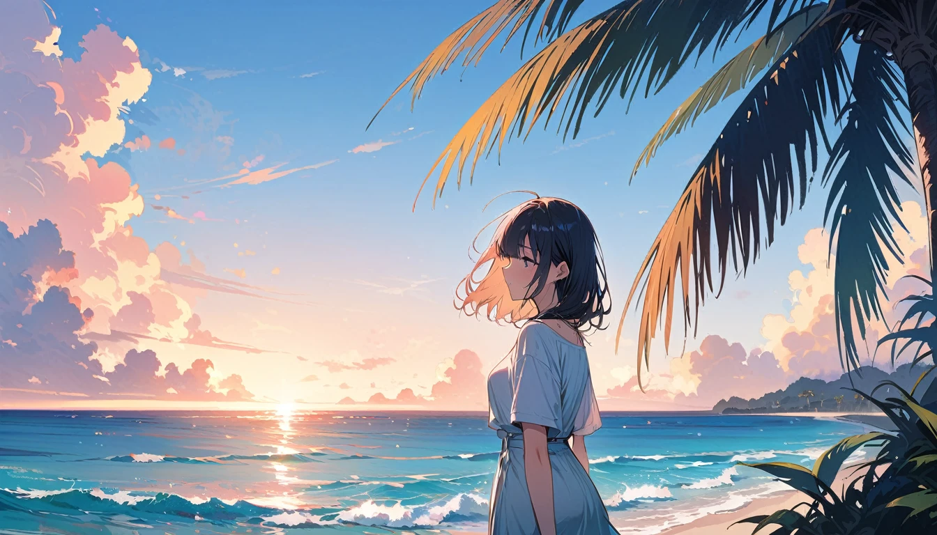 (masterpiece, Highest quality:1.2), 1 Girl, alone,Eyes open,I have a book,Tropical atmosphere,Ocean