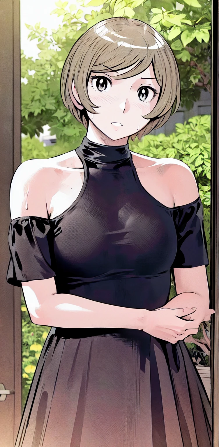 、(masterpiece、Highest quality)、Highest quality, Ultra-high resolution, (((masterpiece))), alone, Sweat、Big eyes,Show Viewer,
blonde,(short hair:1.2), (Highest quality:1.3),One Girl,Private Server、Floral dress、nature、Off the shoulder、Embarrassed face