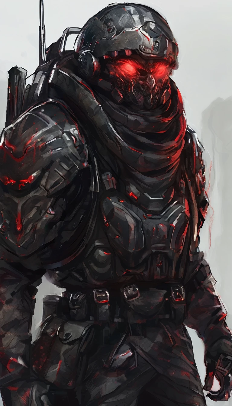 Portrait of a Soldier Monster, with Dark Aura and red eyes, two eyes, dark aura, no weapons.
