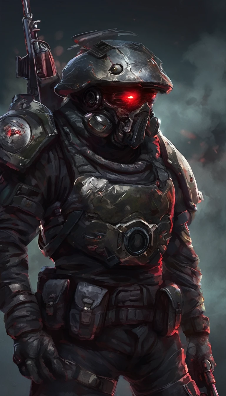 Portrait of a Soldier Monster, with Dark Aura and red eyes, two eyes, dark aura, no weapons.
