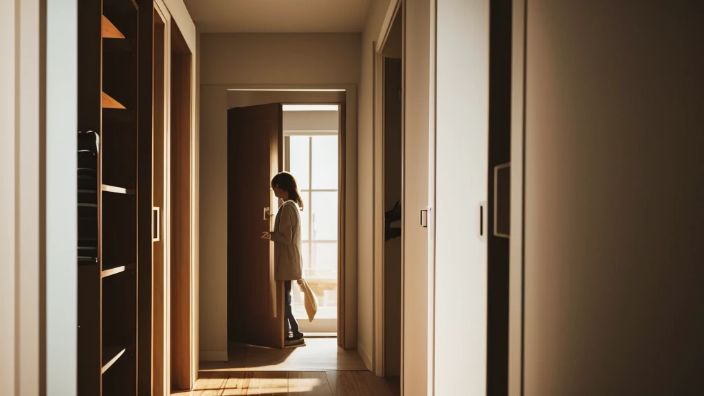 Begin with a drawing of individual standing in front of an open closet, looking introspective and determined. Include details like their facial expression and body to convey their emotional state.