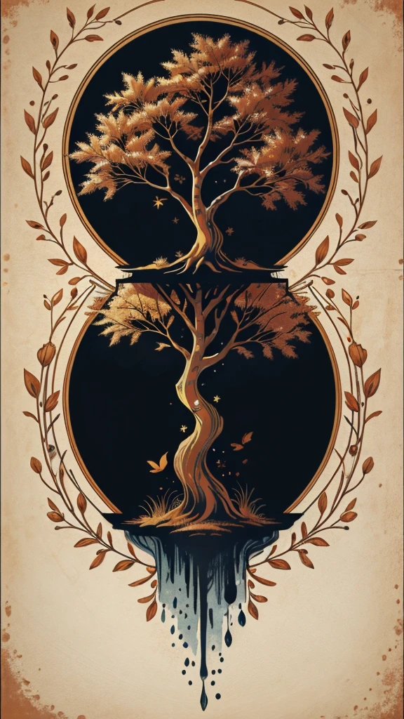 circular tree,four seasons,spring,summer,autumn,winter,leaves,roots,branches,trunk,ornate border,decorative,digital illustration,artwork,movement,time,swirling background,dark background,vibrant colors,natural,life cycle,growth,change,nature,life,peace,harmony,spirituality,symbolism,digital art,illustration,painting,graphic design,art,design,digital media,online art,visual art,fine art,fantasy