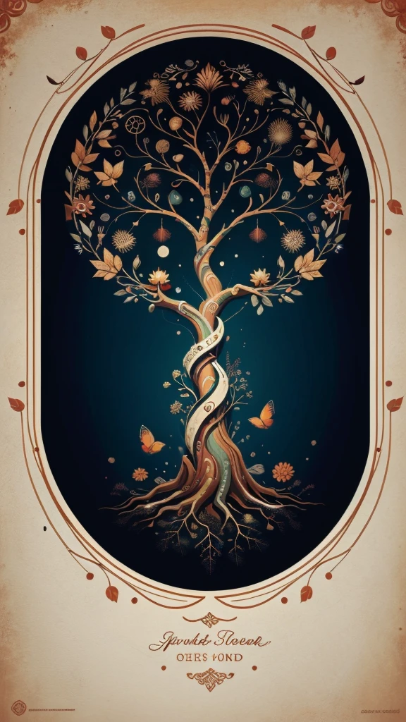 circular tree,four seasons,spring,summer,autumn,winter,leaves,roots,branches,trunk,ornate border,decorative,digital illustration,artwork,movement,time,swirling background,dark background,vibrant colors,natural,life cycle,growth,change,nature,life,peace,harmony,spirituality,symbolism,digital art,illustration,painting,graphic design,art,design,digital media,online art,visual art,fine art,fantasy