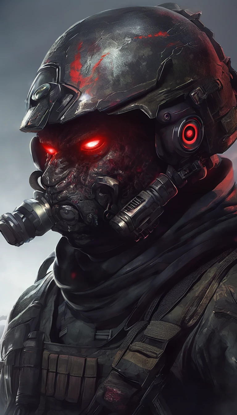 Portrait of a Soldier Monster, with Dark Aura and red eyes, two eyes, dark aura, no weapons.
