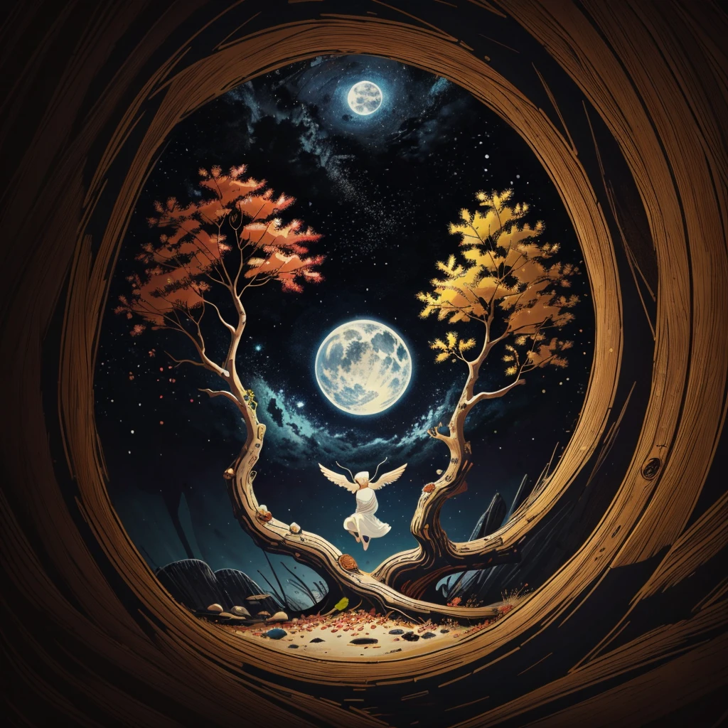 circular tree,four seasons,spring,summer,autumn,winter,leaves,roots,branches,trunk,ornate border,decorative,digital illustration,artwork,movement,time,swirling background,dark background,vibrant colors,natural,life cycle,growth,change,nature,life,peace,harmony,spirituality,symbolism,digital art,illustration,painting,graphic design,art,design,digital media,online art,visual art,fine art,fantasy