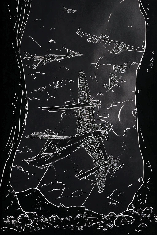 Pitch black background,((A flightless plane in the void)), Pitch black night world,