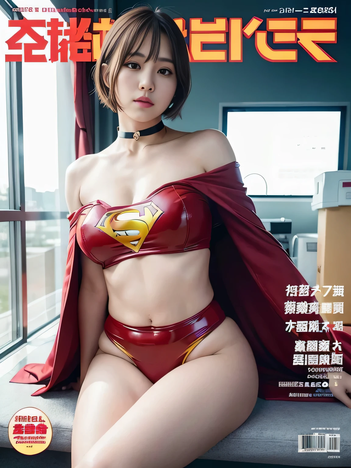 masterpiece、Enamel Supergirl Costume、Short Hair、Hospital operating table、Crisis situation、Big and ample breasts、looking at the camera、Shiny、Off the shoulder、choker、Long sleeve、exy poses to seduce、Sweaty skin、Model Body Type、Alluring、charm、Enchanting、Abused、test subject、victim、Wild、Photorealistic、latex、Expose your belly、athlete、Racing Bloomers、Weekly magazine cover、Red cloak、Leg spread、