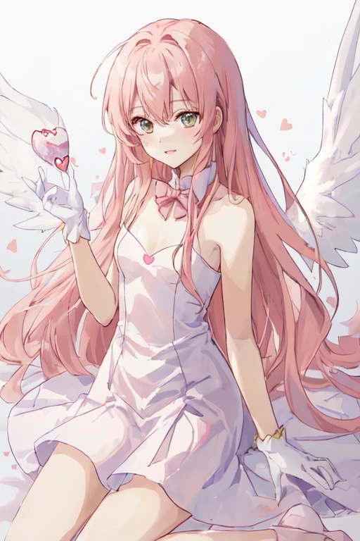 1_girl, (anime, kawai:2), (masterpeice, best_quality, clean:1.5), (sky_background:1.2), (cute, cute_smile, young:1.5), (delicate, beautiful, thin:1.5), (girlfriend, angel:1.8), (green_eyes, simple_eyes:1.5) (long_hair, blond_hair, wearing_pink_dress, pink_angel_wings, sexy_gloves:1.5), extremely_delicate, (love_magic:1.5), (age_size_fits_body), (small_thighs:1.3), (breasts), (eye_level:1.3), (heart_magic, love:1.5)