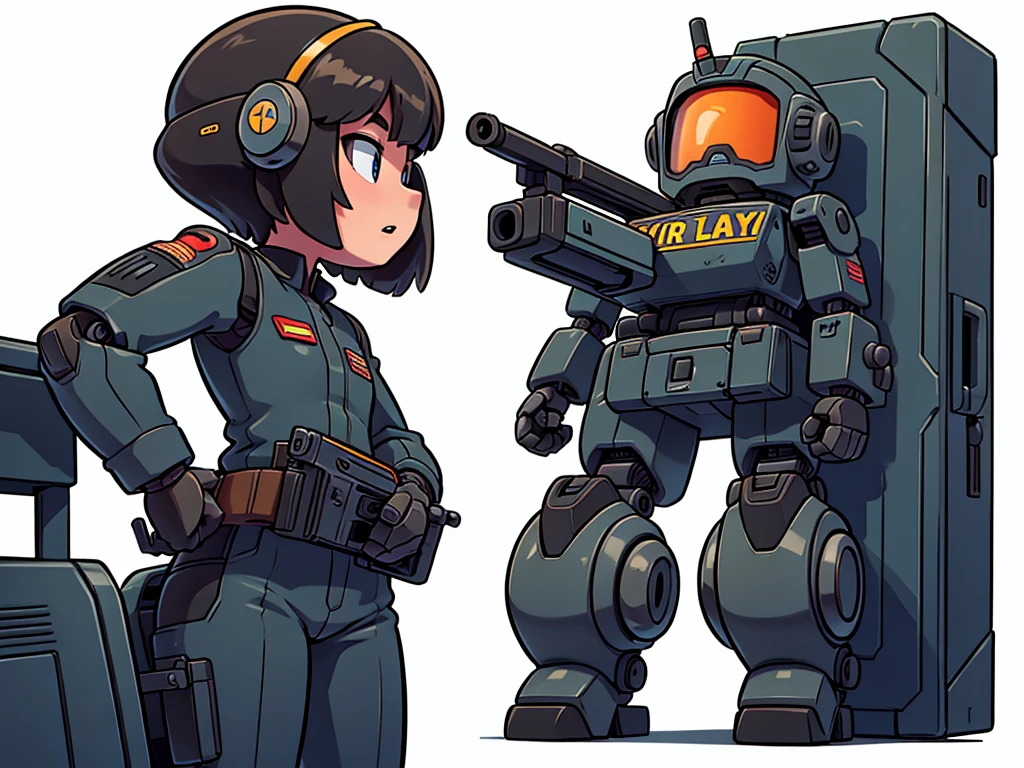 Image of a military-style robot holding a shotgun against a white background