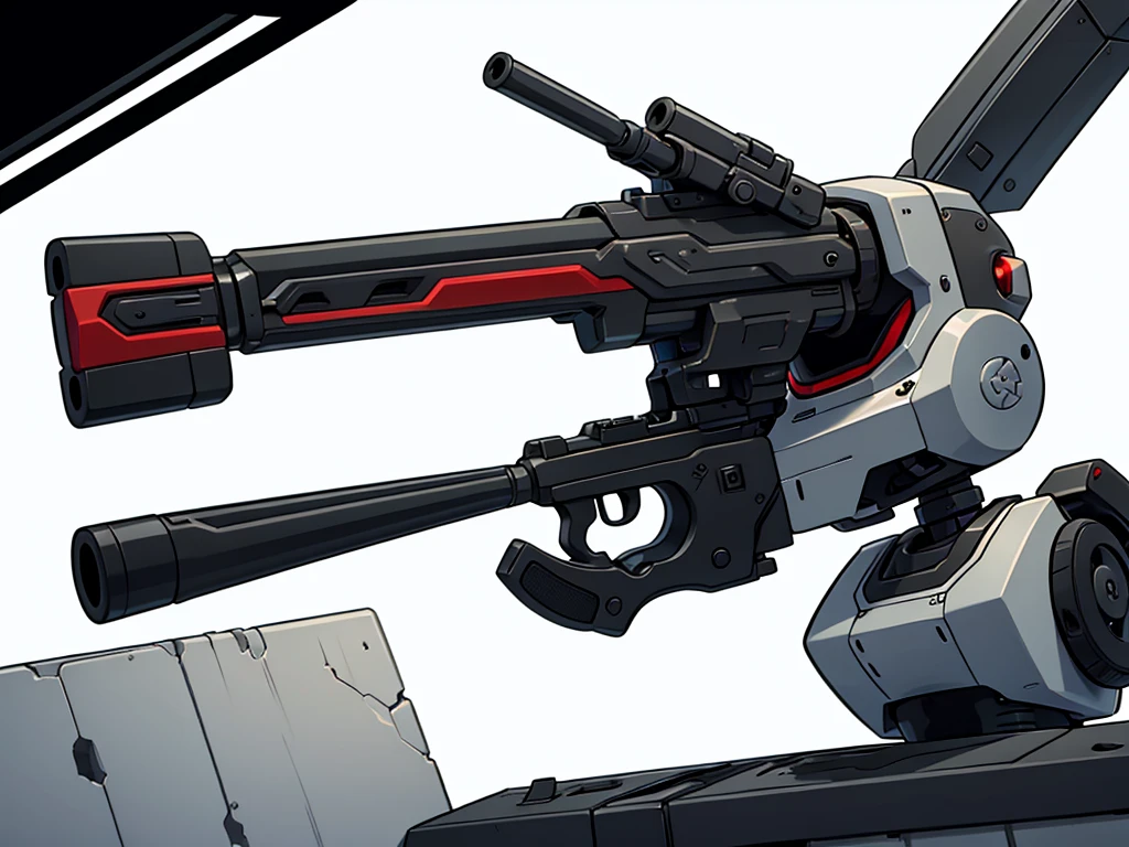 Image of a military-style robot holding a shotgun against a white background