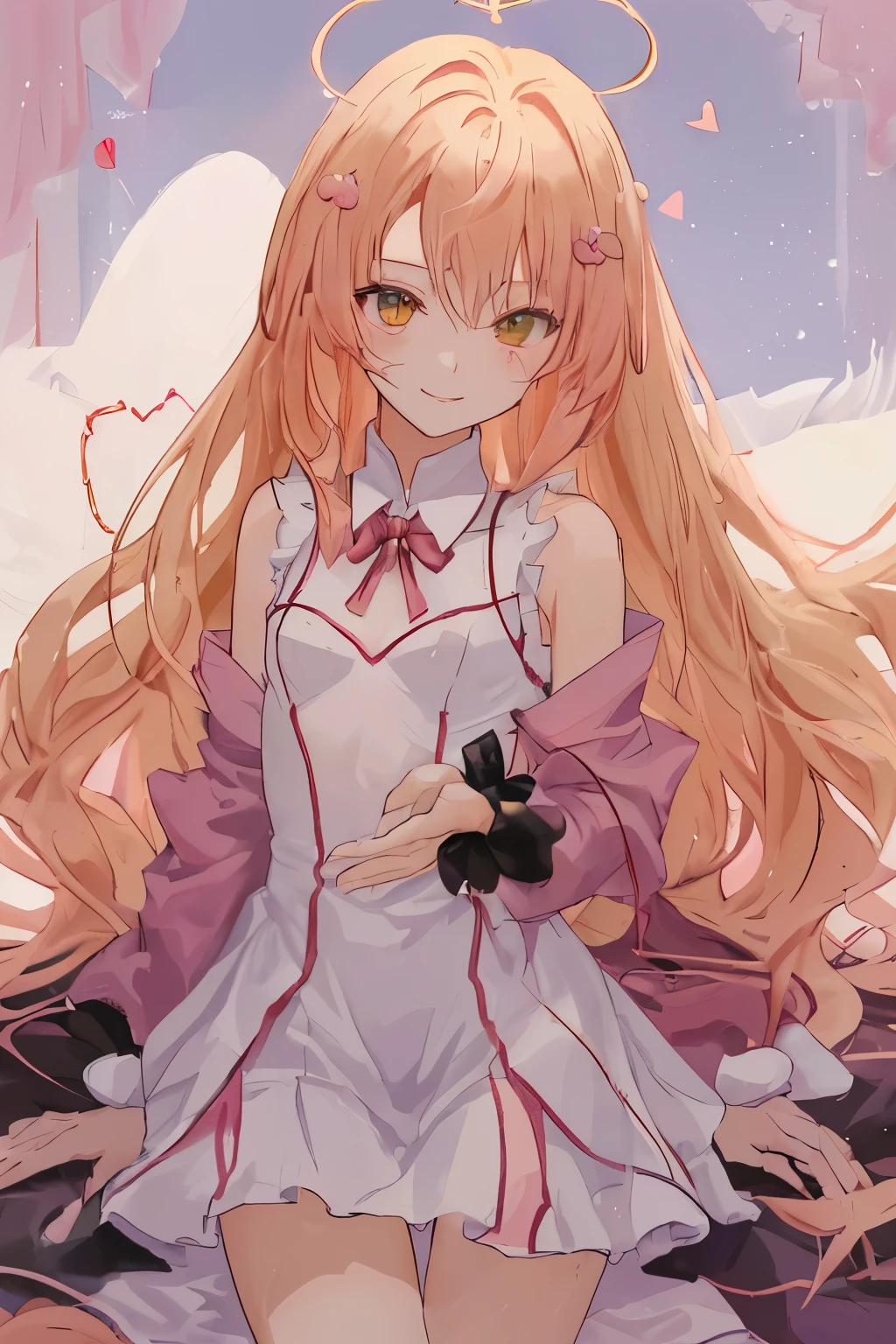 1_girl, (anime, kawai:2), (masterpeice, best_quality, simple, cute, dreamy, vibrant, clean:1.5), (cute, cute_smile, young:1.8), (delicate, beautiful, thin:1.5), (girlfriend, angel:1.6), (green_eyes, simple_eyes:1.5) (long_hair, blond_hair, wearing_pink_dress, pink_angel_wings, sexy_gloves:1.5), extremely_delicate, (love_magic:1.5), (age_size_fits_body), (small_thighs:1.3), (breasts), (eye_level:1.3), (heart_magic, love:1.5),