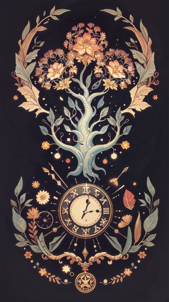circular tree,four seasons,spring,summer,autumn,winter,leaves,roots,branches,trunk,ornate border,decorative,digital illustration,artwork,movement,time,swirling background,dark background,vibrant colors,natural,life cycle,growth,change,nature,life,peace,harmony,spirituality,symbolism,digital art,illustration,painting,graphic design,art,design,digital media,online art,visual art,fine art,fantasy