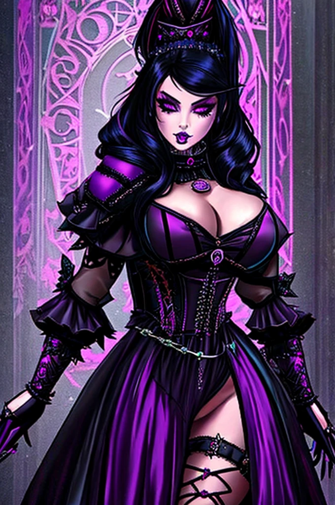 bright purple gothic background, gothic horror vibes, cosplay em Black Harley Queen, goth girl, goth woman, 1 7 - - old h girl,Gothcore, gotic girl, dark goth queen, gothic maiden, very beautiful goth top model, goth clown girl, gothic maiden of the dark, animation style
