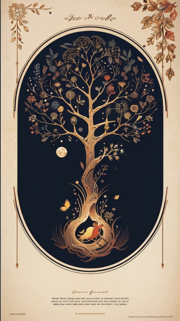 circular tree,four seasons,spring,summer,autumn,winter,leaves,roots,branches,trunk,ornate border,decorative,digital illustration,artwork,movement,time,swirling background,dark background,vibrant colors,natural,life cycle,growth,change,nature,life,peace,harmony,spirituality,symbolism,digital art,illustration,painting,graphic design,art,design,digital media,online art,visual art,fine art,fantasy