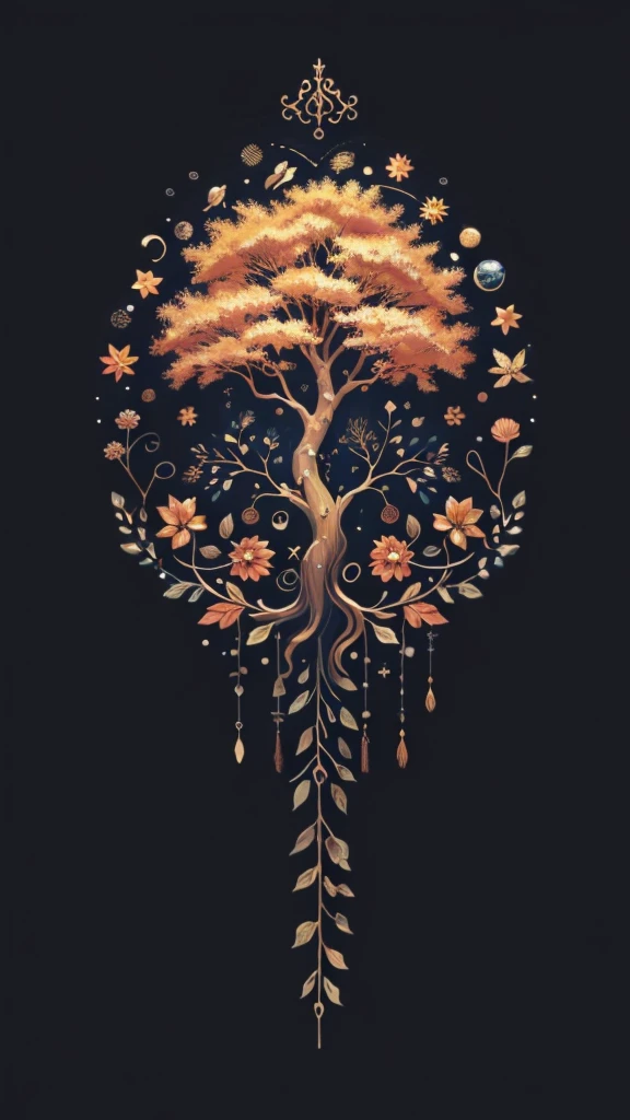 circular tree,four seasons,spring,summer,autumn,winter,leaves,roots,branches,trunk,ornate border,decorative,digital illustration,artwork,movement,time,swirling background,dark background,vibrant colors,natural,life cycle,growth,change,nature,life,peace,harmony,spirituality,symbolism,digital art,illustration,painting,graphic design,art,design,digital media,online art,visual art,fine art,fantasy