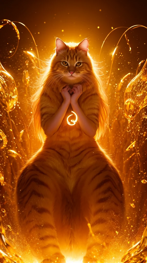 Golden background、Giant golden beckoning cat、Glowing Skin、8K、Highest quality、looking at the camera