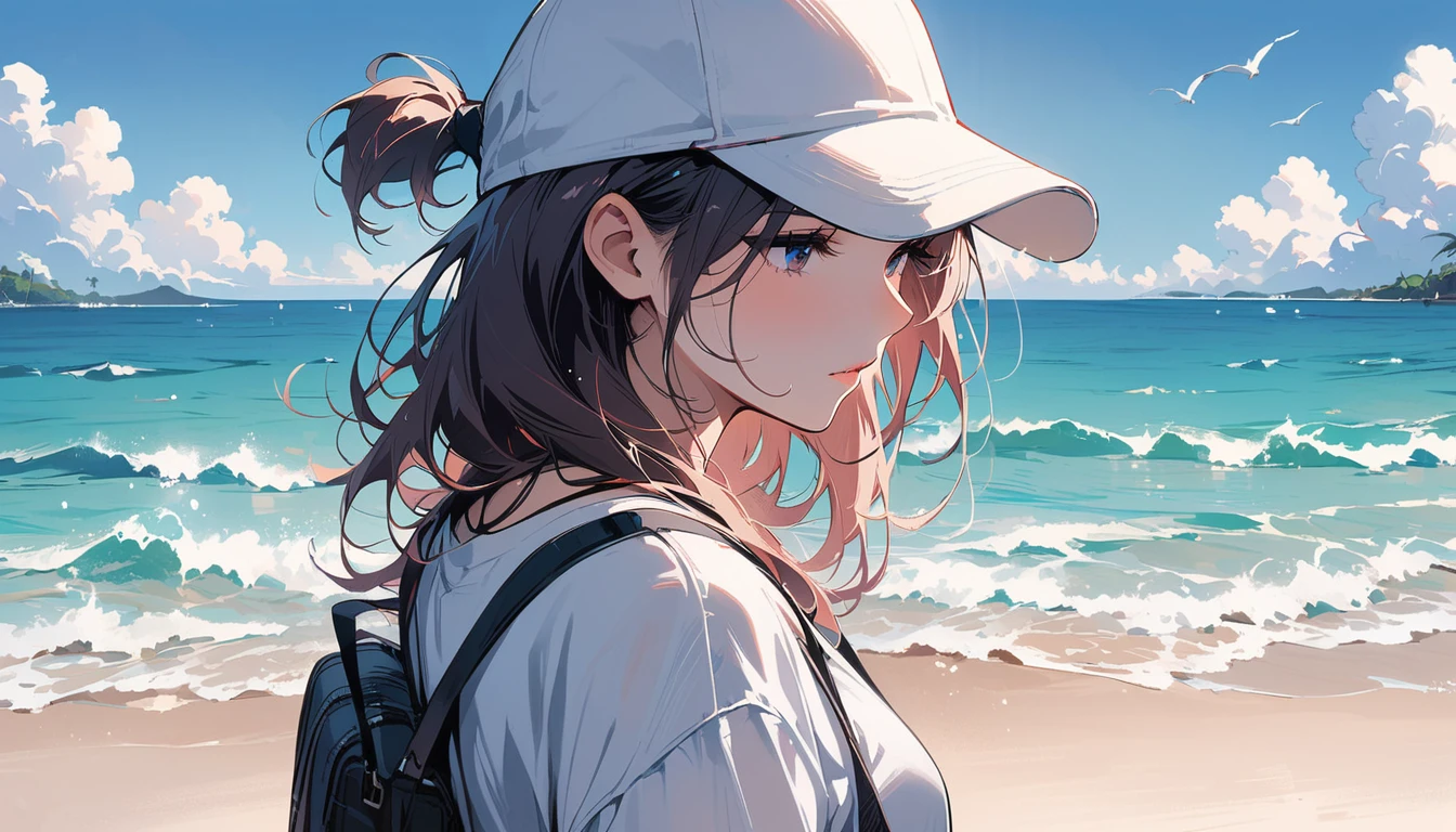 (masterpiece, Highest quality:1.2), 1 Girl, alone,Eyes open,I have a book,Tropical atmosphere,Ocean