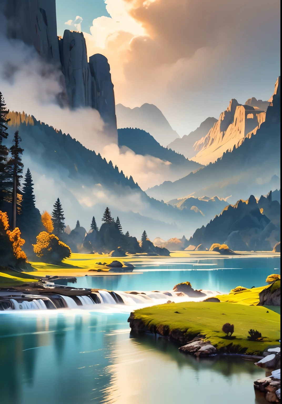 landscape,water,(Highly detailed CG Unity 8k wallpaper), The most beautiful works of art in the world,Professional majestic oil painting,Complex, High detail, Sharp focus, dramatic, Photorealistic pictorial art
