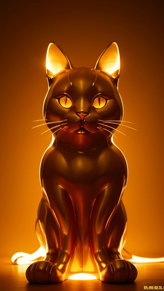 Golden background、Giant golden cat figurine、Glowing Skin、8K、Highest quality、looking at the camera