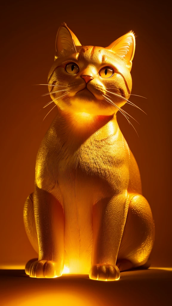 Golden background、Giant golden cat figurine、Glowing Skin、8K、Highest quality、looking at the camera