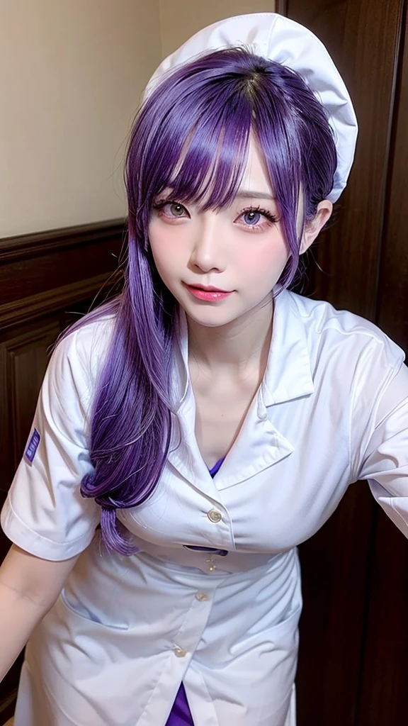 Snow Mountain、Real Beauty、Nurse uniform、Chest opening、Purple hair、Leaning forward